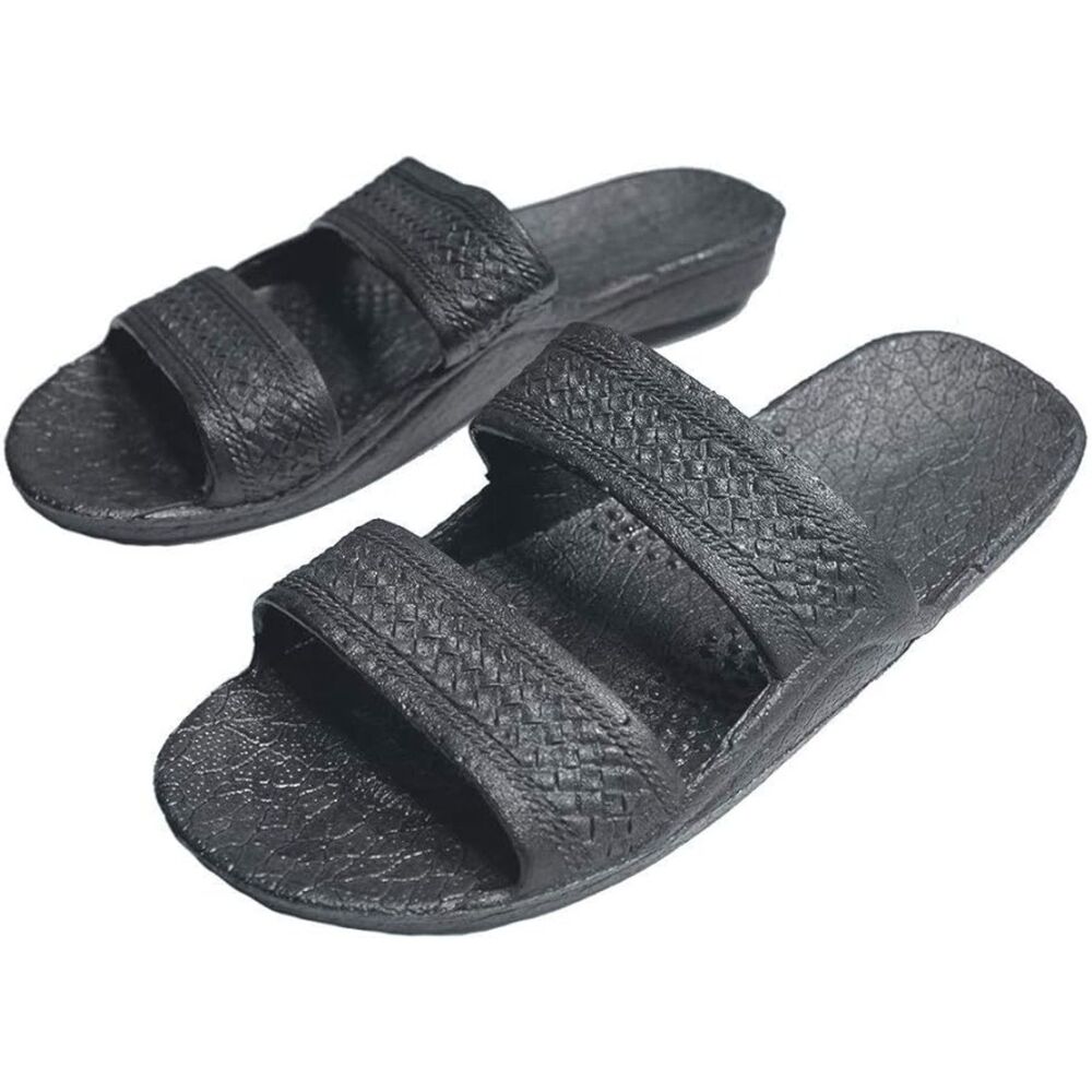 Rubber Slide On Sandals Flexible Double Strap Slippers Waterproof 8 M US, Black